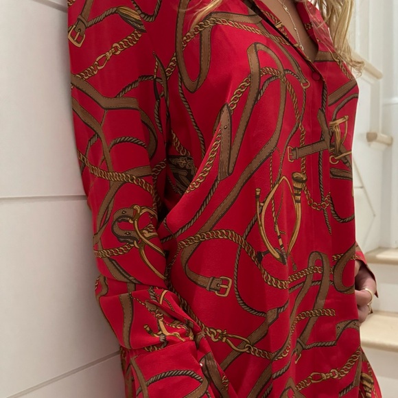 Super cool and chic red button down silk top! - Picture 3 of 4